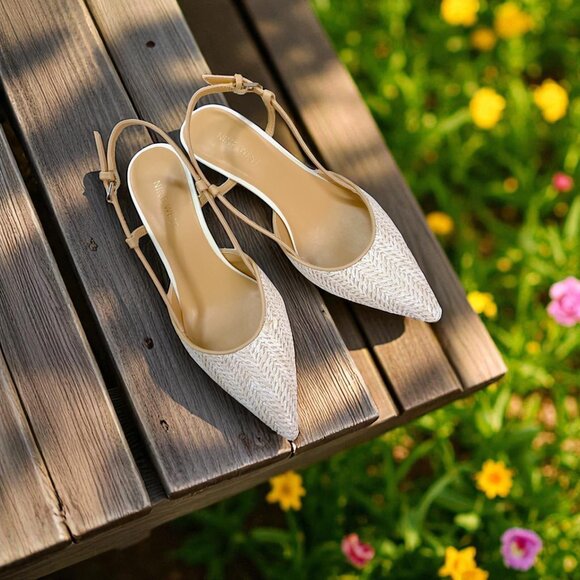 Nine West Rowen Slingback Raffia Dress Pumps 7.5 Kitten heel - Picture 3 of 4